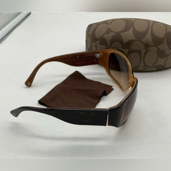 Coach Designer Tortoise Shell Brown Sunglasses + Case + Cloth - Picture 4 of 9